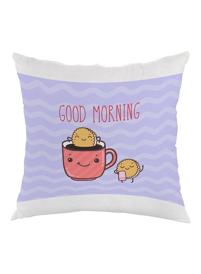 Buy Good Morning Printed Pillow Purple/Pink/Yellow 40x40cm in Saudi Arabia