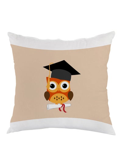 Buy Graduation Owl Printed Pillow Beige/Orange/White 40 x 40cm in Egypt