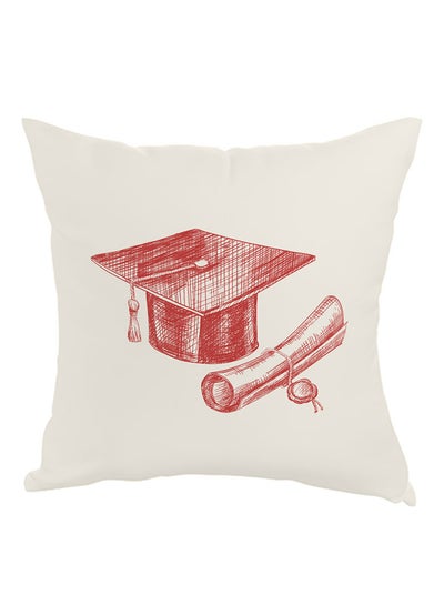 Buy Graduation Day Logo Printed Pillow White/Red 40 x 40cm in Saudi Arabia