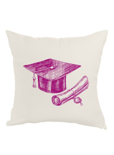 Buy Graduation Day Logo Printed Pillow White/Purple 40 x 40cm in Saudi Arabia