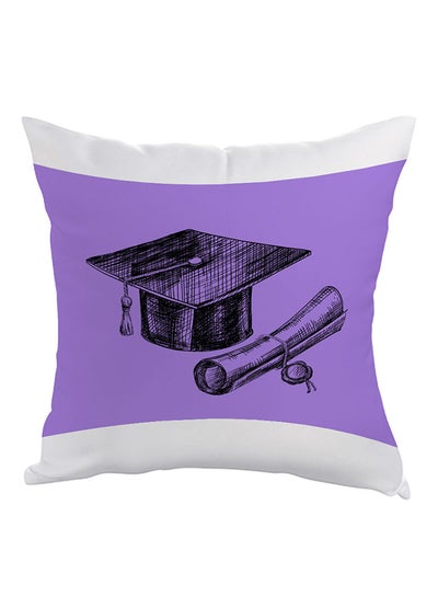 Buy Graduation Day Logo Printed Pillow White/Black/Purple 40 x 40cm in Egypt