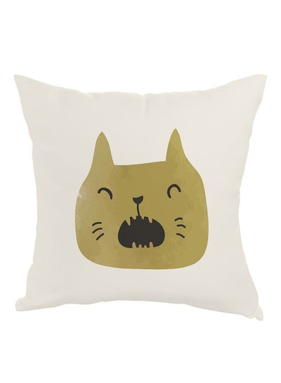 Buy Happy Cat Printed Pillow White/Green/Black 40 x 40cm in Egypt