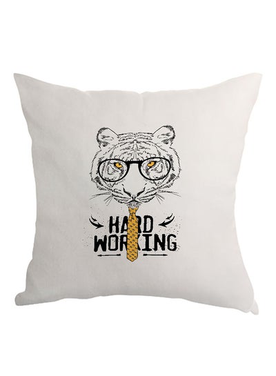 Buy Hard Working Printed Pillow White/Black/Yellow 40x40cm in Egypt