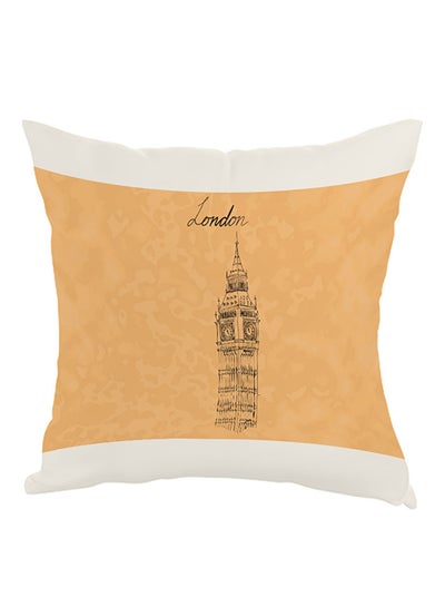 Buy Landmark London Big Ben Clock Printed Pillow Orange/White/Black 40 x 40cm in Saudi Arabia