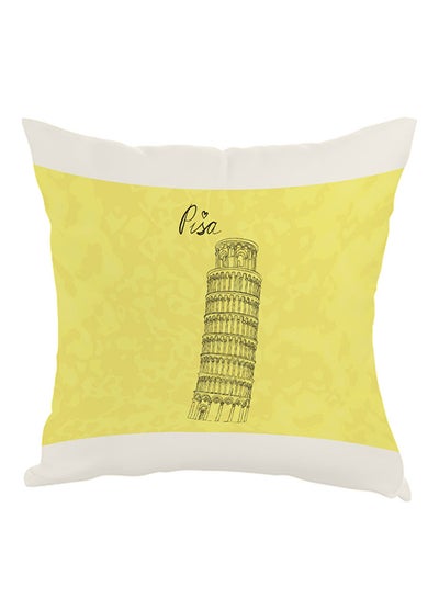 Buy Landmark Leaning Tower Of Pisa Printed Pillow Yellow/White 40x40cm in Egypt