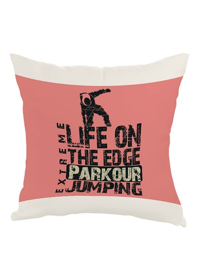 Buy Life On The Edge Jumping Printed Pillow Pink/White/Black 40 x 40cm in Egypt