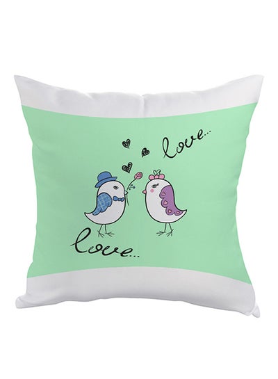 Buy Love Birds Printed Pillow Green/Black/White 40 x 40cm in Egypt