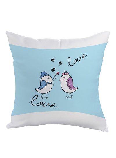 Buy Love Birds Printed Pillow Blue/White 40 x 40cm in Egypt