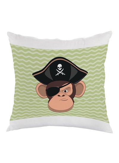 Buy Monkey Pirate Printed Pillow Green/Black/White 40x40cm in Saudi Arabia