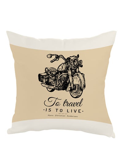 Buy Motorcycle Printed Pillow Beige/Black/White 40 x 40cm in Saudi Arabia