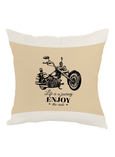 Buy Motorcycle Printed Pillow Beige/Black/White 40 x 40cm in Saudi Arabia