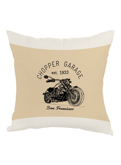 Buy Motorcycle Printed Pillow Beige/Black/White 40 x 40cm in Egypt