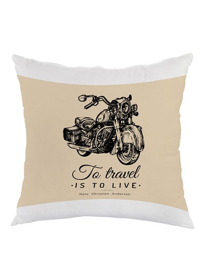 Buy Motorcycle Printed Pillow Beige/Black/White 40 x 40cm in Saudi Arabia