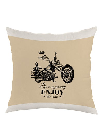 Buy Motorcycle Printed Pillow velvet Beige/Black/White 40 x 40cm in Egypt