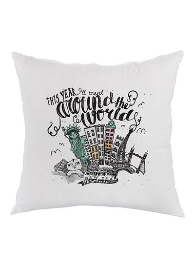 Buy New Year Printed Pillow White/Black 40 x 40cm in Saudi Arabia