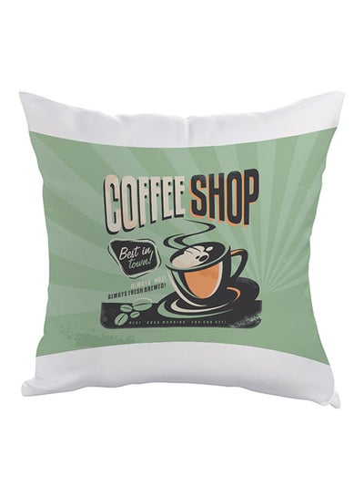 Buy Old Coffee Shop Printed Pillow Green/White/Black 40 x 40cm in Egypt