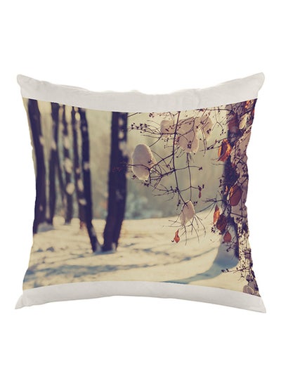 Buy Cotton Tree Printed Throw Pillow White/Brown/Black 40x40cm in Saudi Arabia