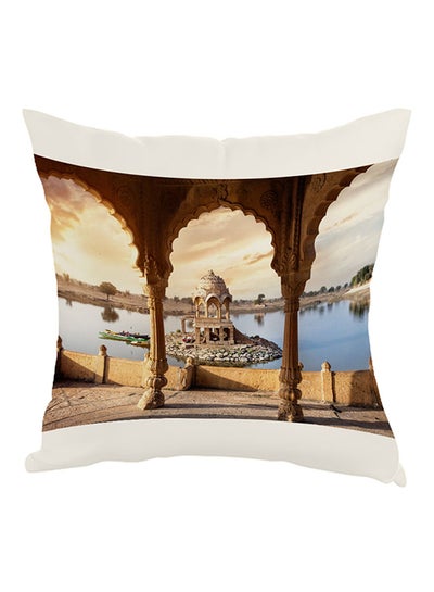 Buy Painting Printed Pillow White/Blue/Brown 40 x 40cm in Saudi Arabia