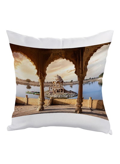 Buy Painting Printed Pillow Brown/Blue/White 40 x 40cm in Saudi Arabia