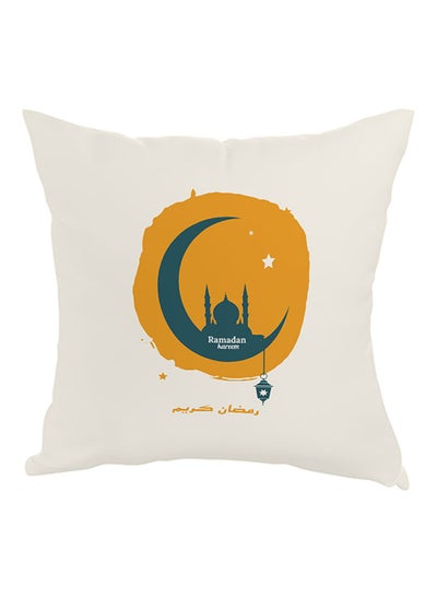 Buy Ramadan Kareem Printed Pillow White/Orange/Blue 40x40cm in UAE