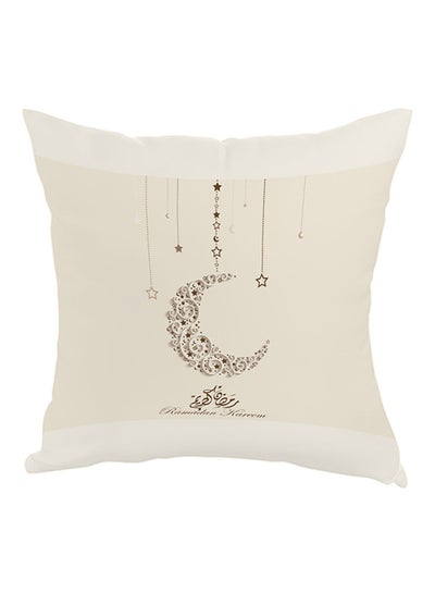 Buy Ramadan Kareem Printed Pillow Beige/White/Brown 40x40cm in UAE