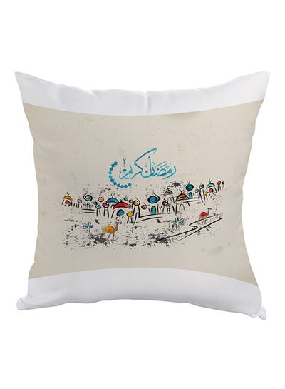 Buy Ramadan Kareem Printed Pillow Beige/Red/Blue 40x40cm in UAE
