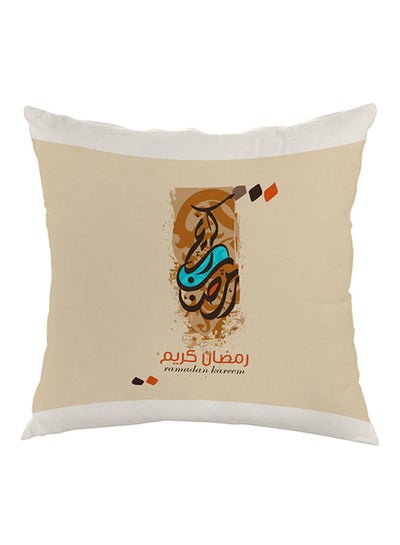 Buy Ramadan Kareem Printed Pillow Beige/Blue/Brown 40x40cm in UAE