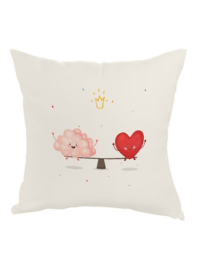 Buy Heart Vs Brain Printed Pillow White/Pink/Red 40x40cm in Egypt