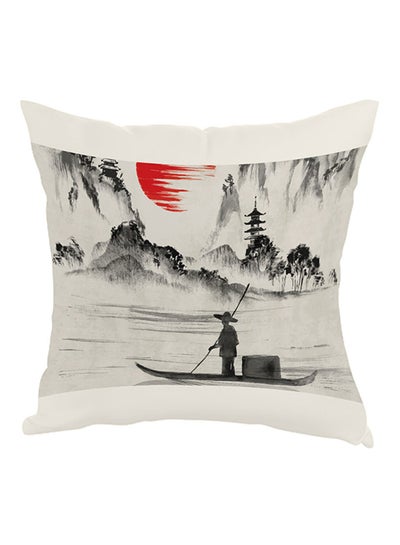 Buy Sunset In China Printed Pillow White/Grey/Black 40 x 40cm in Egypt