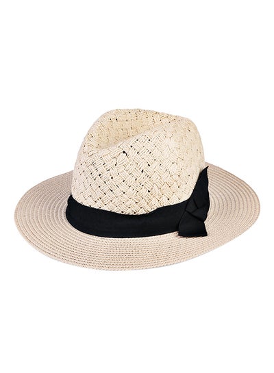 Buy Sun Protection Straw Hat With Bowknot Beige in Saudi Arabia