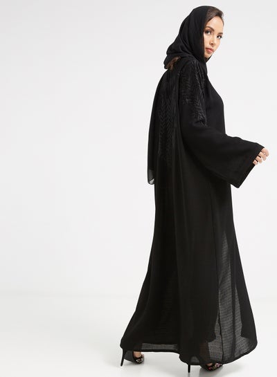 Buy Crochet Detailed Bell Sleeves Abaya Black/White in UAE