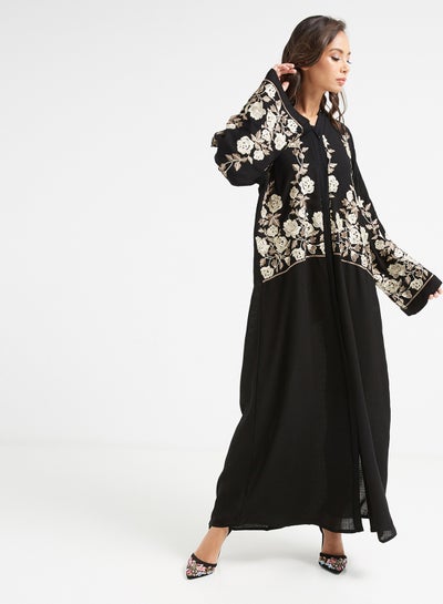 Buy Embroidered Detailed Abaya Black in UAE