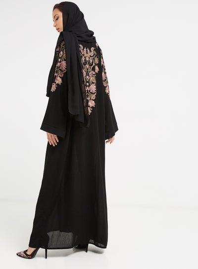 Buy Crochet Knit Detailed Abaya Black/Pink/Brown in UAE