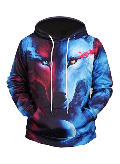 Buy Star Wolf Printed Hoodie Blue/Pink/Black in UAE