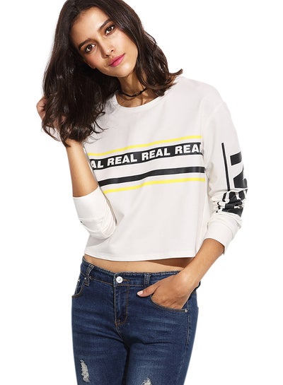 اشتري Letter Printed Crop Sweatshirt White/Yellow/Black في الامارات