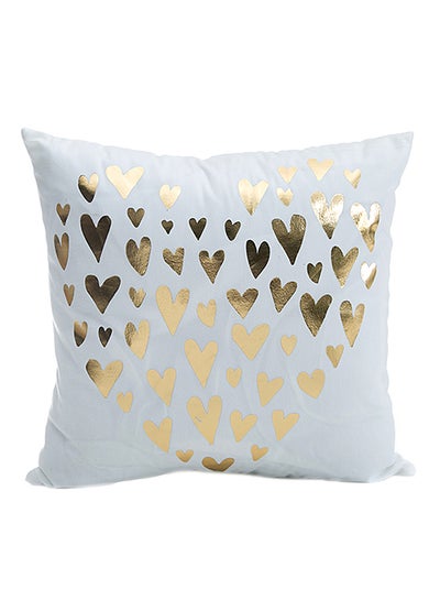 Buy Heart Printed Decorative Cushion Cover White/Gold 45x45cm in UAE