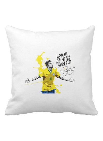 Buy Neymar Printed Pillow White/Yellow/Blue 40x40centimeter in UAE