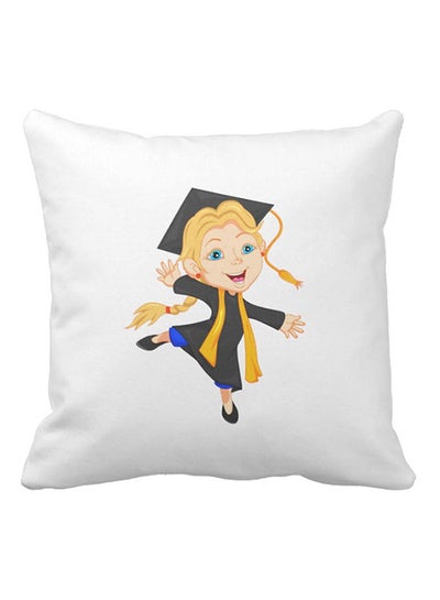 Buy Graduated Girl Printed Pillow White/Black/Yellow 40x40cm in UAE