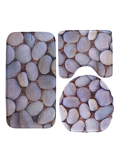 Buy 3-Piece Printed Carpet Bath Mat Set Grey/Brown in UAE