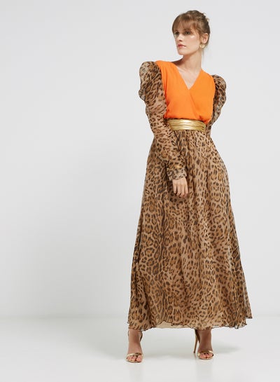 دائما تبديد فيروس  Leopard Print Long Sleeves Maxi Dress Orange/Brown/Black price in UAE |  Noon UAE | kanbkam