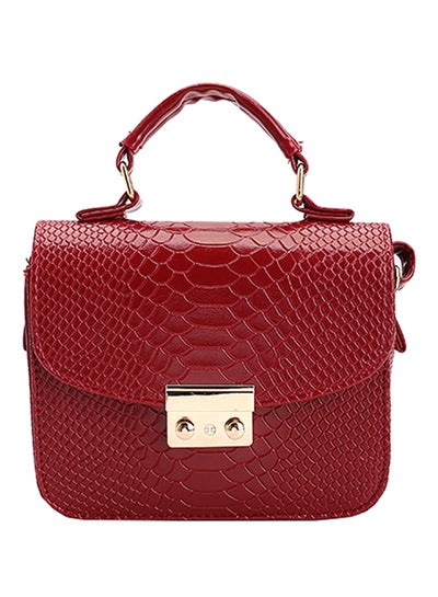 Buy Leather Flap Closure Satchel Bag Burgundy in UAE