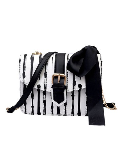 Buy Leather Flap Closure Crossbody Bag Black/White in UAE