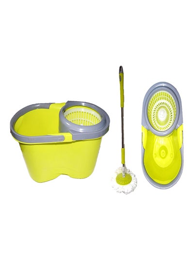 Buy 360  Degree Spin Mop With Plastic Bucket Yellow/Grey in Saudi Arabia