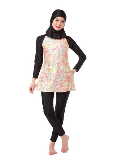 Buy Printed Design Long Sleeves Three Piece Burkinis Black in Saudi Arabia