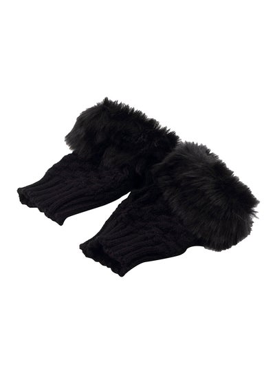 Buy Fashion Arm Warmer Fingerless Knitted Fur Trim Mitten Gloves Black in Saudi Arabia