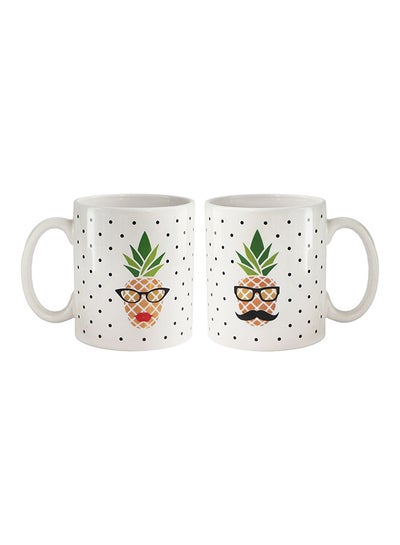 Buy 2-Piece Pineapple Printed Mug Set Black/White/Green 4.25x4x4inch in UAE