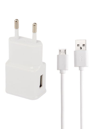 Buy Travel Charger With Micro 5 Pin USB Sync Cable (EU Plug) White in UAE