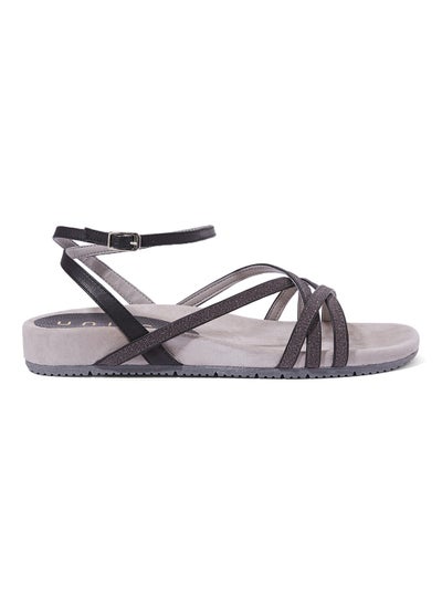 Buy Suede Leather Ankle Strap Sandals Black/Beige in UAE