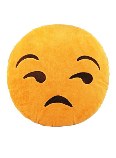 Buy Round Smiley Pillow cotton Yellow/Black 40cm in UAE