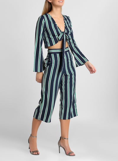 Buy Striped Top And Culottes Set Navy in UAE